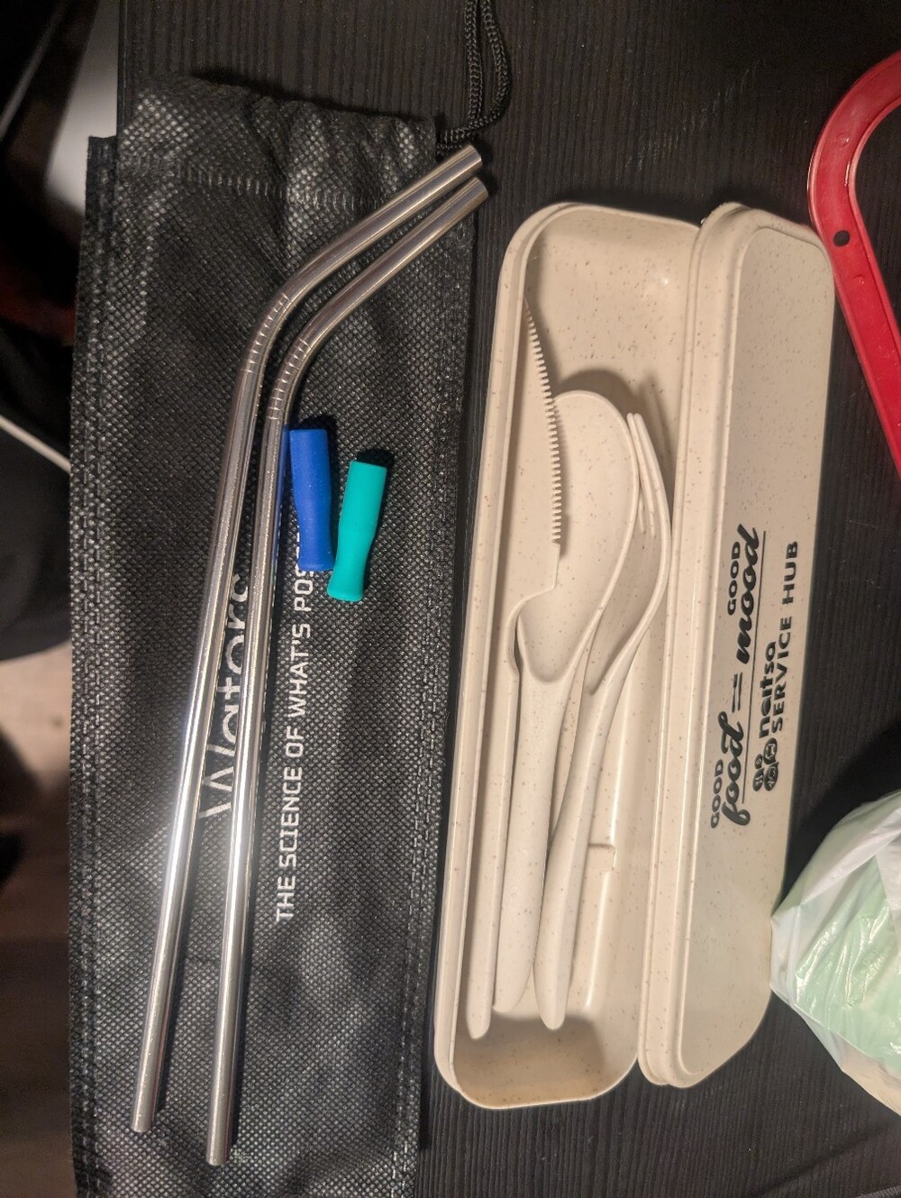Brand New Reusable Metal Straws with Silicone Tips + Eco Cutlery Set